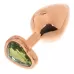 Золотистая анальная пробка OYO с зеленым кристаллом-сердцем - 7,3 см зеленый 