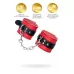 Красно-черные кожаные наручники со сцепкой красный с черным 