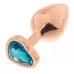 Золотистая анальная пробка OYO с голубым кристаллом-сердцем - 7,3 см голубой 