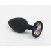 Черная анальная пробочка с радужным стразом - 7,6 см разноцветный 