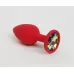 Красная силиконовая анальная пробка с радужным стразом - 7,6 см разноцветный 