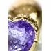 Золотистая анальная втулка с фиолетовым кристаллом-сердечком - 7 см фиолетовый 