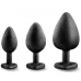 Набор из 3 черных пробок с прозрачным кристаллом-сердечком Bling Plugs Training Kit черный 
