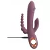Сливовый вибратор с клиторальным отростком и анальным хвостом Slim Triple Plum - 21,4 см сливовый 