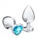 Серебристая коническая анальная пробка с голубым кристаллом-сердечком - 9 см голубой 