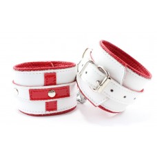 Бело-красные кожаные наручники  Медсестричка